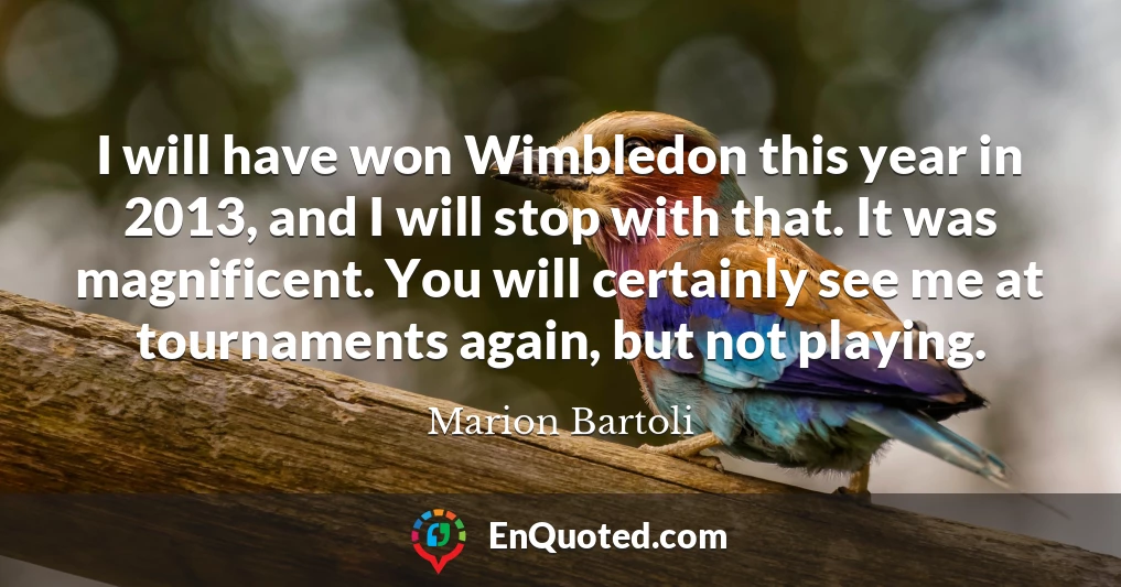 I will have won Wimbledon this year in 2013, and I will stop with that. It was magnificent. You will certainly see me at tournaments again, but not playing.