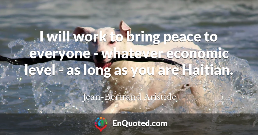 I will work to bring peace to everyone - whatever economic level - as long as you are Haitian.