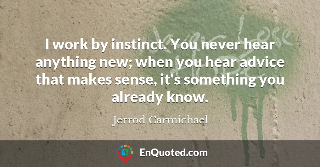 I work by instinct. You never hear anything new; when you hear advice that makes sense, it's something you already know.