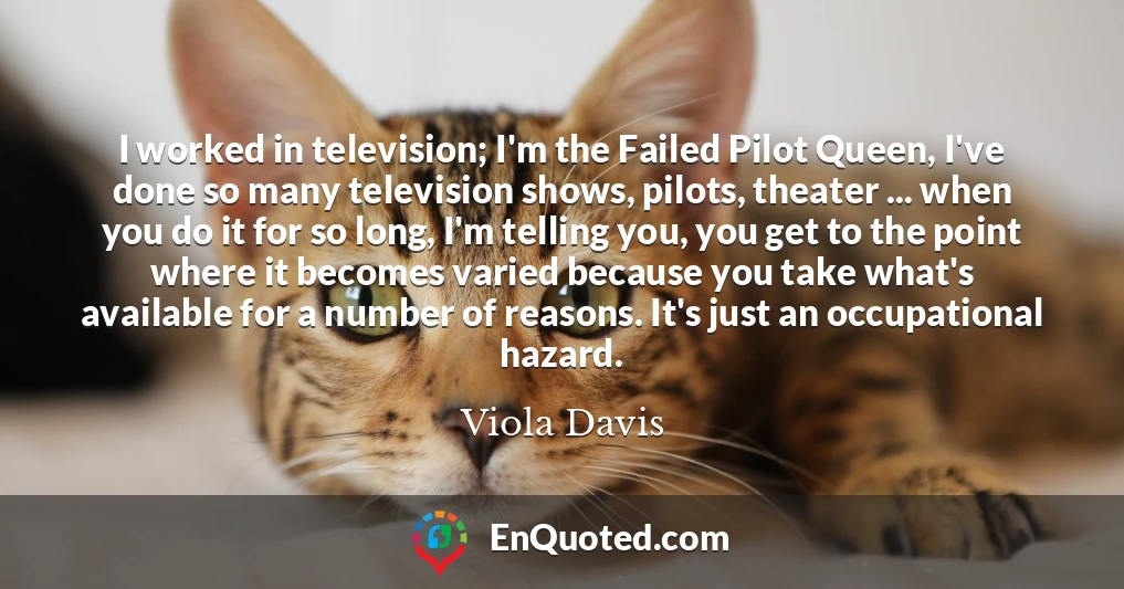 I worked in television; I'm the Failed Pilot Queen, I've done so many television shows, pilots, theater ... when you do it for so long, I'm telling you, you get to the point where it becomes varied because you take what's available for a number of reasons. It's just an occupational hazard.