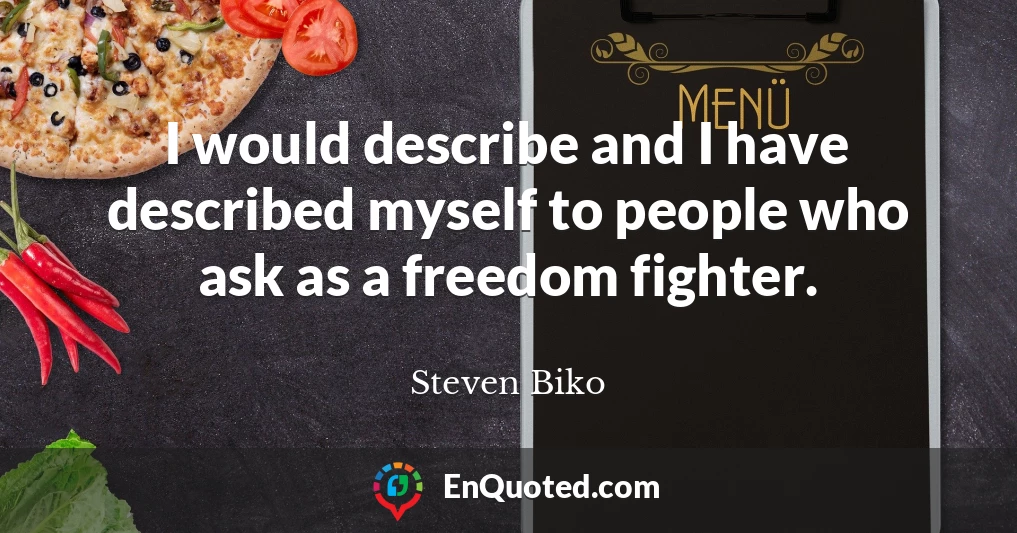 I would describe and I have described myself to people who ask as a freedom fighter.