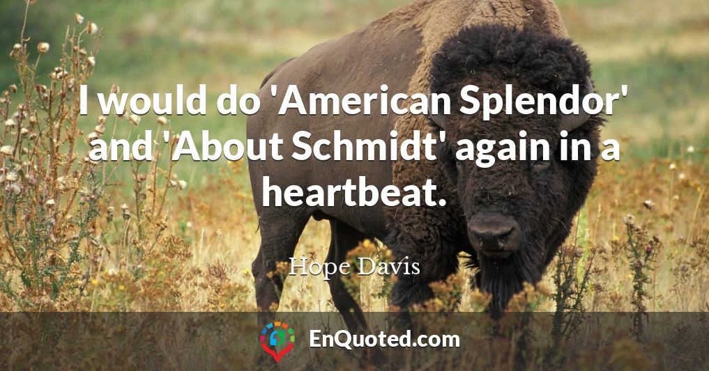I would do 'American Splendor' and 'About Schmidt' again in a heartbeat.