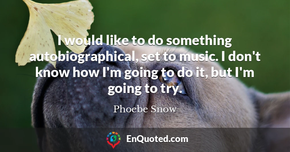I would like to do something autobiographical, set to music. I don't know how I'm going to do it, but I'm going to try.