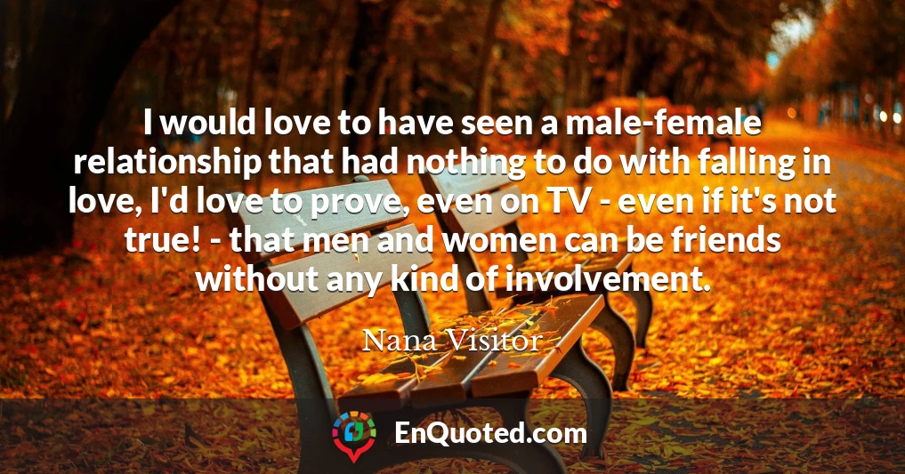 I would love to have seen a male-female relationship that had nothing to do with falling in love, I'd love to prove, even on TV - even if it's not true! - that men and women can be friends without any kind of involvement.