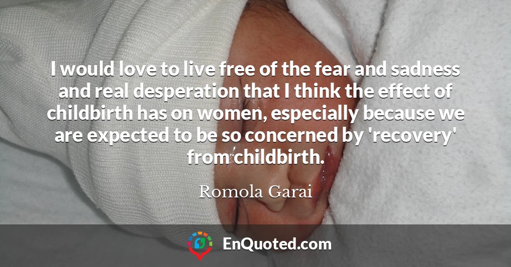 I would love to live free of the fear and sadness and real desperation that I think the effect of childbirth has on women, especially because we are expected to be so concerned by 'recovery' from childbirth.