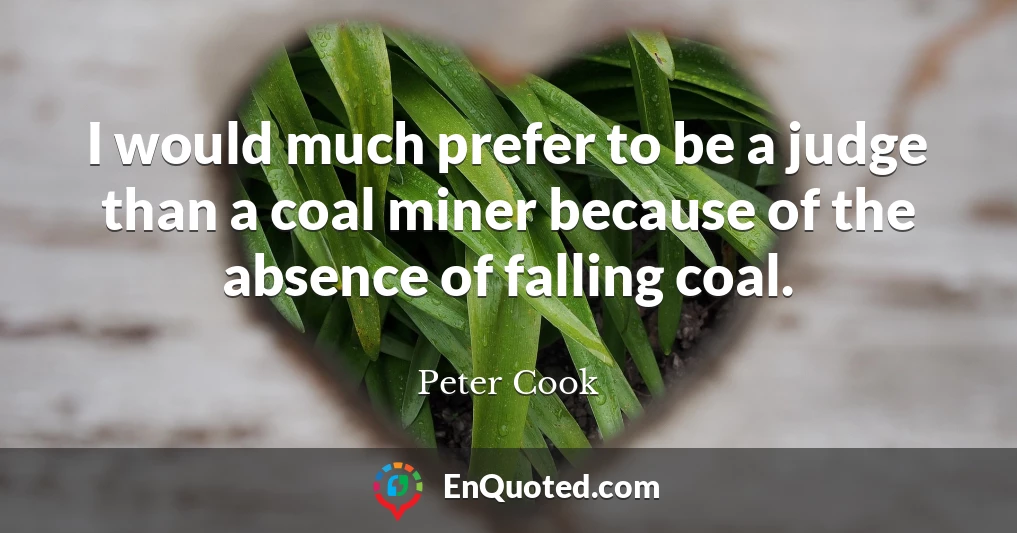 I would much prefer to be a judge than a coal miner because of the absence of falling coal.