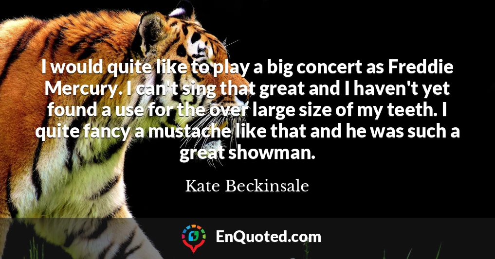 I would quite like to play a big concert as Freddie Mercury. I can't sing that great and I haven't yet found a use for the over large size of my teeth. I quite fancy a mustache like that and he was such a great showman.