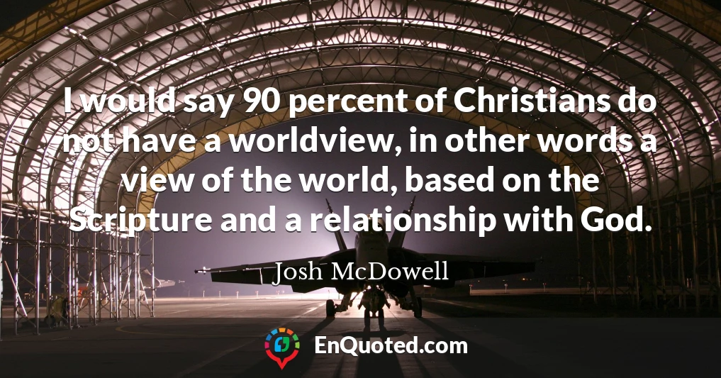 I would say 90 percent of Christians do not have a worldview, in other words a view of the world, based on the Scripture and a relationship with God.