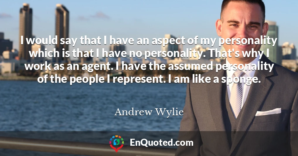 I would say that I have an aspect of my personality which is that I have no personality. That's why I work as an agent. I have the assumed personality of the people I represent. I am like a sponge.