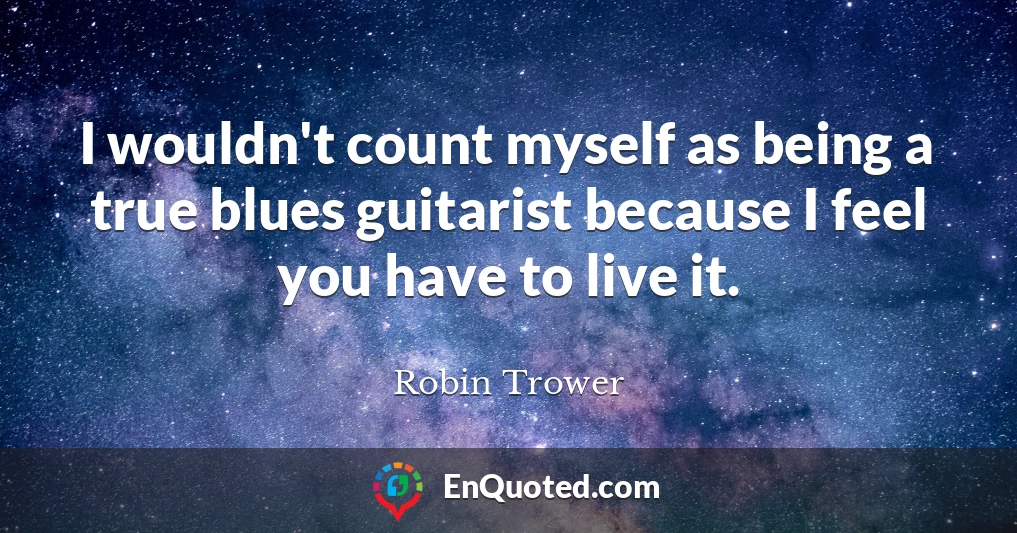 I wouldn't count myself as being a true blues guitarist because I feel you have to live it.