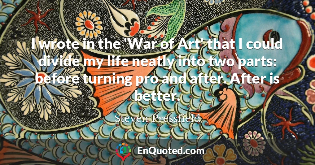 I wrote in the 'War of Art' that I could divide my life neatly into two parts: before turning pro and after. After is better.