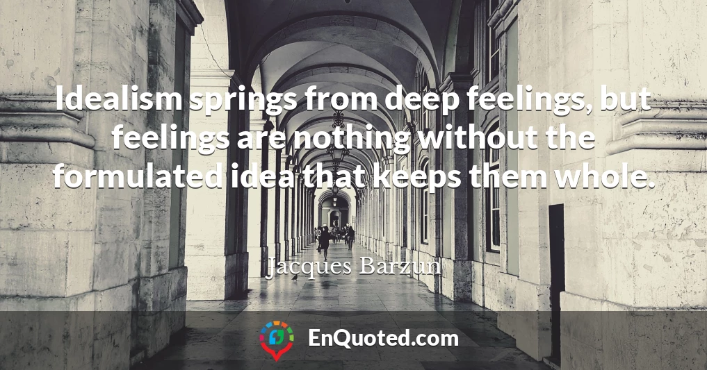 Idealism springs from deep feelings, but feelings are nothing without the formulated idea that keeps them whole.