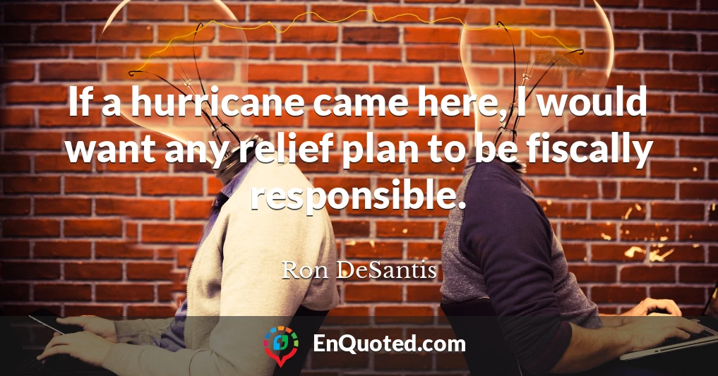 If a hurricane came here, I would want any relief plan to be fiscally responsible.