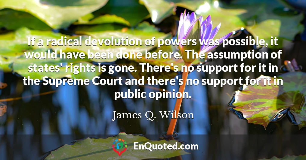 If a radical devolution of powers was possible, it would have been done before. The assumption of states' rights is gone. There's no support for it in the Supreme Court and there's no support for it in public opinion.