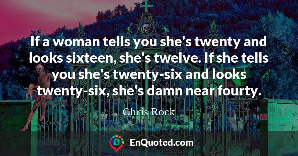 If a woman tells you she's twenty and looks sixteen, she's twelve. If she tells you she's twenty-six and looks twenty-six, she's damn near fourty.