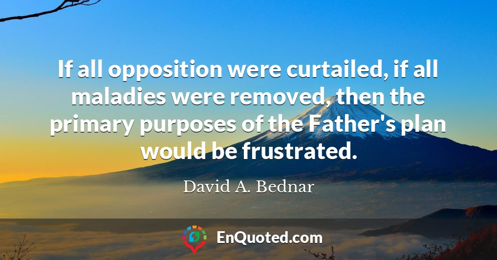 If all opposition were curtailed, if all maladies were removed, then the primary purposes of the Father's plan would be frustrated.