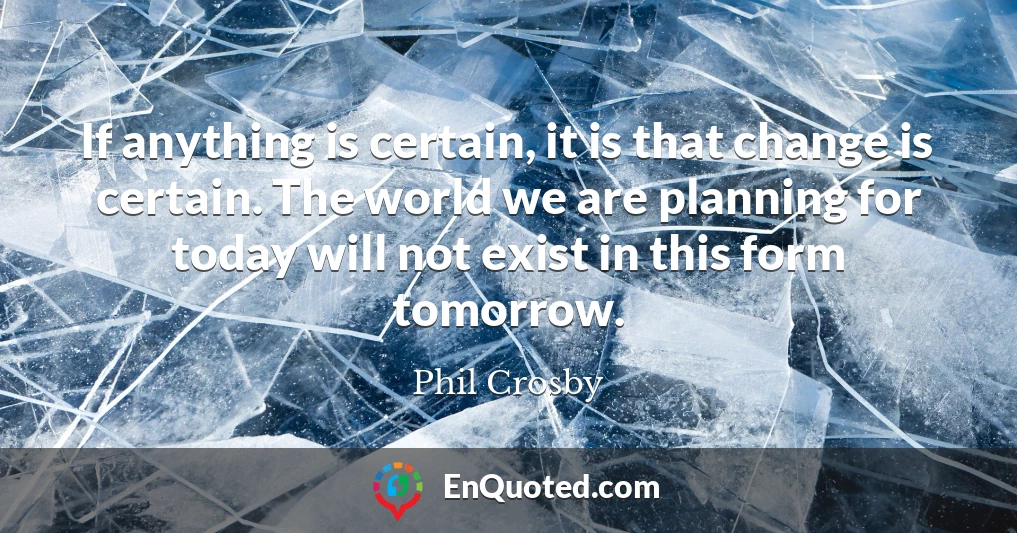 If anything is certain, it is that change is certain. The world we are planning for today will not exist in this form tomorrow.