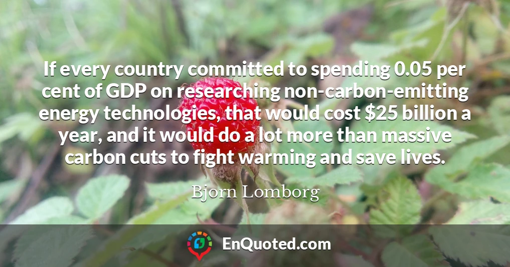 If every country committed to spending 0.05 per cent of GDP on researching non-carbon-emitting energy technologies, that would cost $25 billion a year, and it would do a lot more than massive carbon cuts to fight warming and save lives.