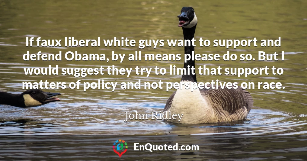 If faux liberal white guys want to support and defend Obama, by all means please do so. But I would suggest they try to limit that support to matters of policy and not perspectives on race.
