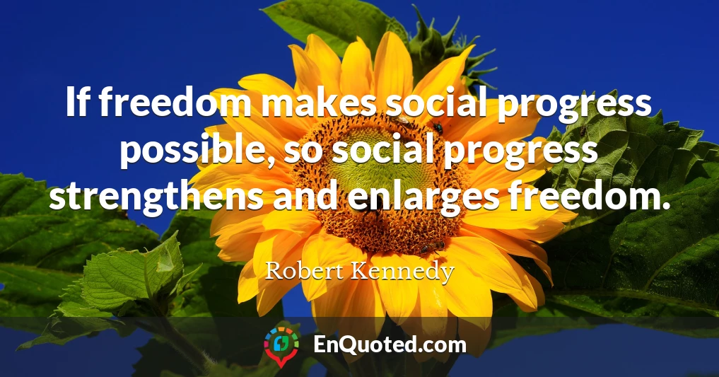 If freedom makes social progress possible, so social progress strengthens and enlarges freedom.