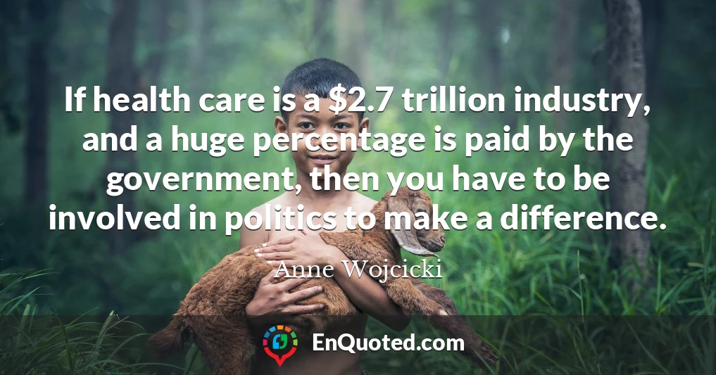 If health care is a $2.7 trillion industry, and a huge percentage is paid by the government, then you have to be involved in politics to make a difference.
