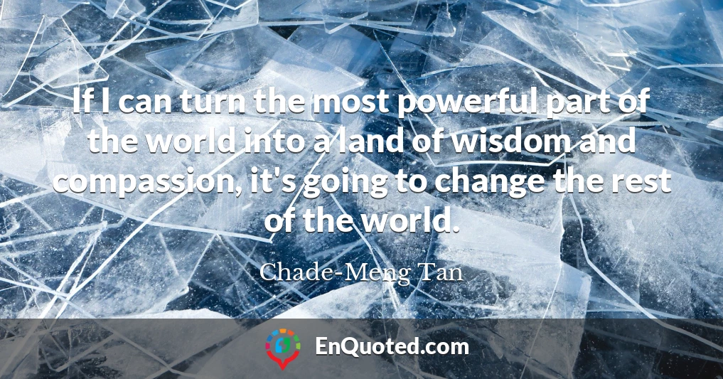 If I can turn the most powerful part of the world into a land of wisdom and compassion, it's going to change the rest of the world.