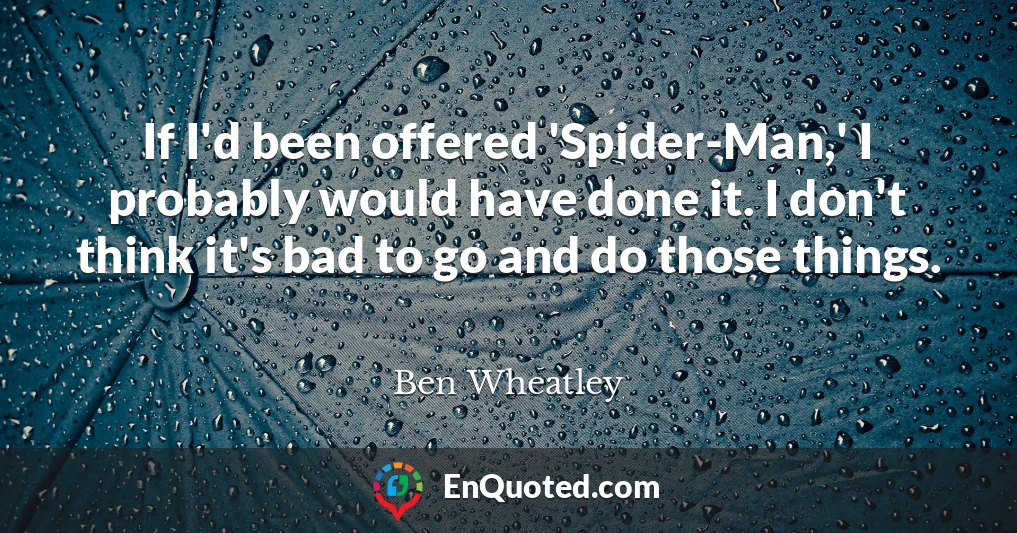 If I'd been offered 'Spider-Man,' I probably would have done it. I don't think it's bad to go and do those things.
