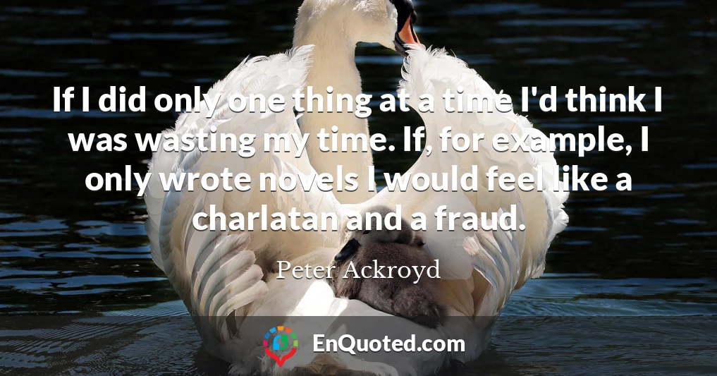If I did only one thing at a time I'd think I was wasting my time. If, for example, I only wrote novels I would feel like a charlatan and a fraud.