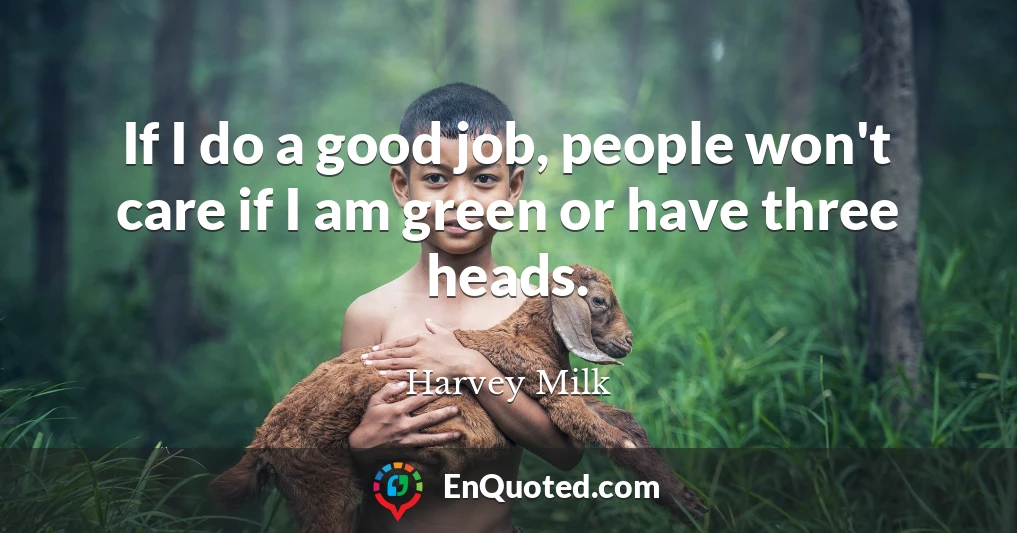 If I do a good job, people won't care if I am green or have three heads.