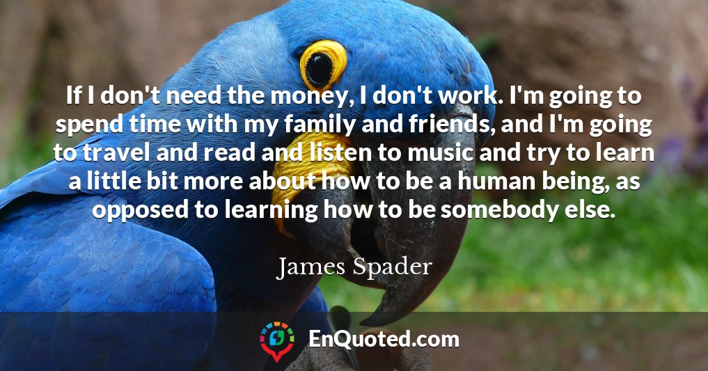 If I don't need the money, I don't work. I'm going to spend time with my family and friends, and I'm going to travel and read and listen to music and try to learn a little bit more about how to be a human being, as opposed to learning how to be somebody else.