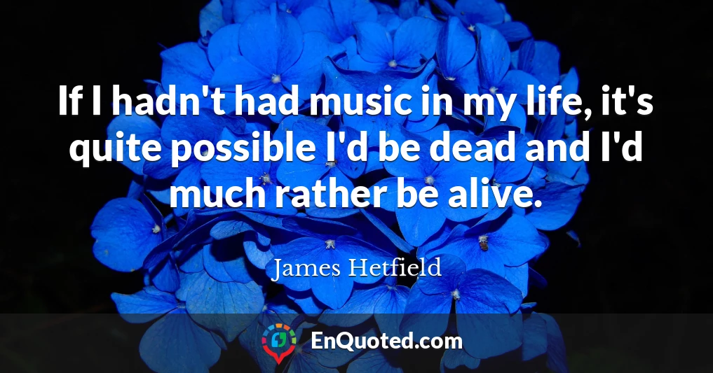 If I hadn't had music in my life, it's quite possible I'd be dead and I'd much rather be alive.
