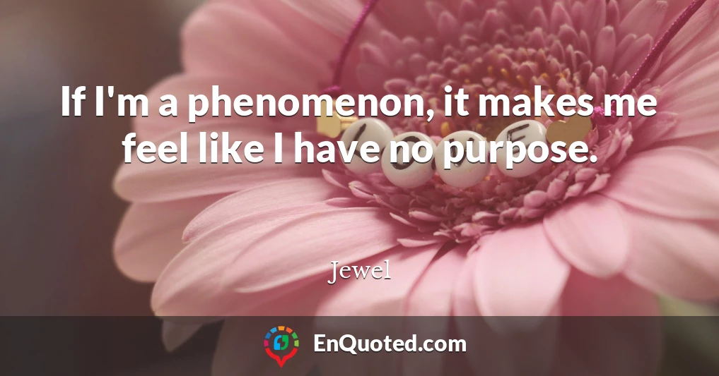 If I'm a phenomenon, it makes me feel like I have no purpose.