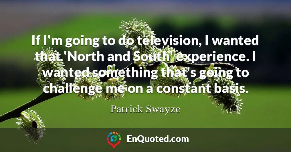 If I'm going to do television, I wanted that 'North and South' experience. I wanted something that's going to challenge me on a constant basis.