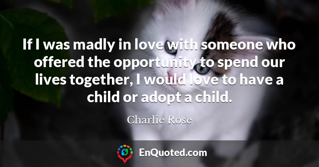 If I was madly in love with someone who offered the opportunity to spend our lives together, I would love to have a child or adopt a child.