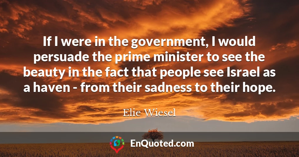 If I were in the government, I would persuade the prime minister to see the beauty in the fact that people see Israel as a haven - from their sadness to their hope.
