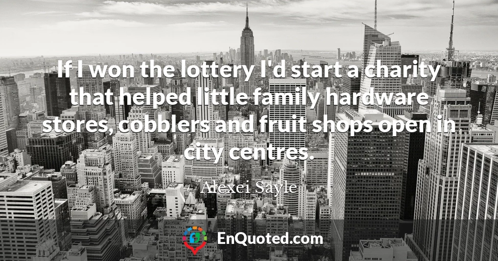 If I won the lottery I'd start a charity that helped little family hardware stores, cobblers and fruit shops open in city centres.