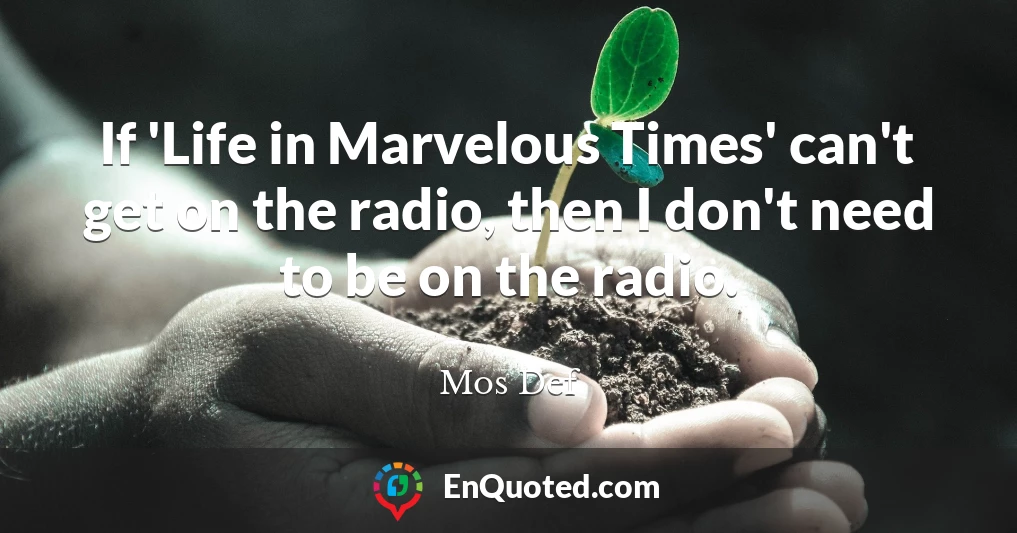 If 'Life in Marvelous Times' can't get on the radio, then I don't need to be on the radio.