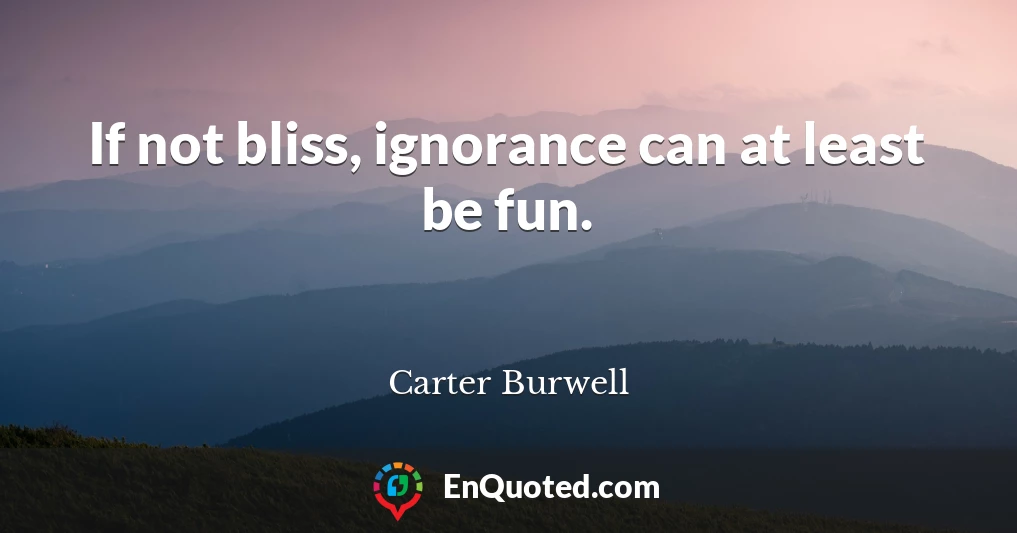 If not bliss, ignorance can at least be fun.