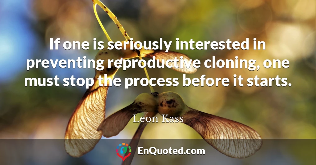 If one is seriously interested in preventing reproductive cloning, one must stop the process before it starts.