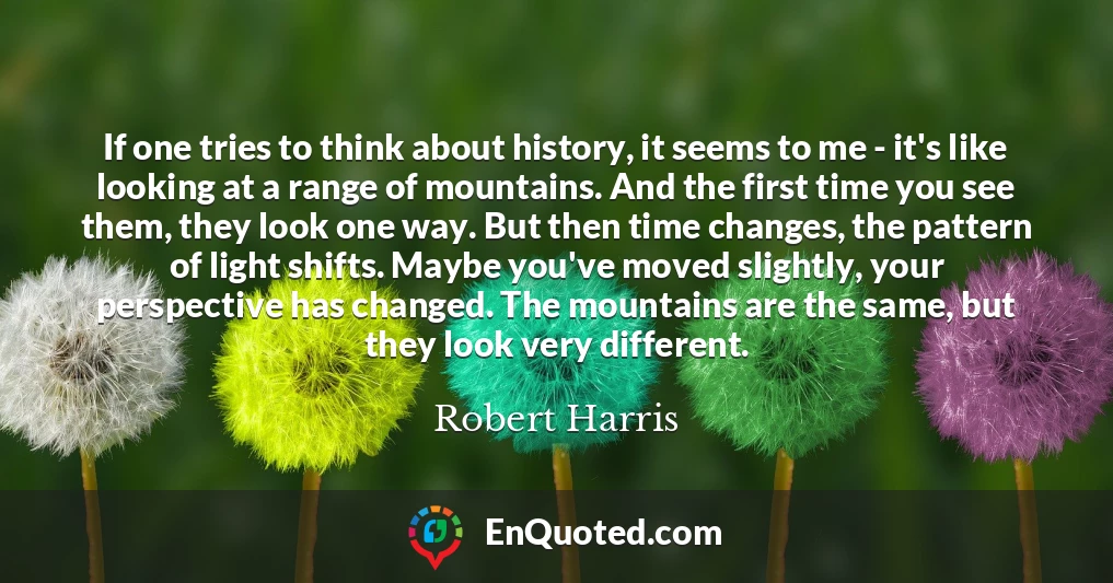 If one tries to think about history, it seems to me - it's like looking at a range of mountains. And the first time you see them, they look one way. But then time changes, the pattern of light shifts. Maybe you've moved slightly, your perspective has changed. The mountains are the same, but they look very different.