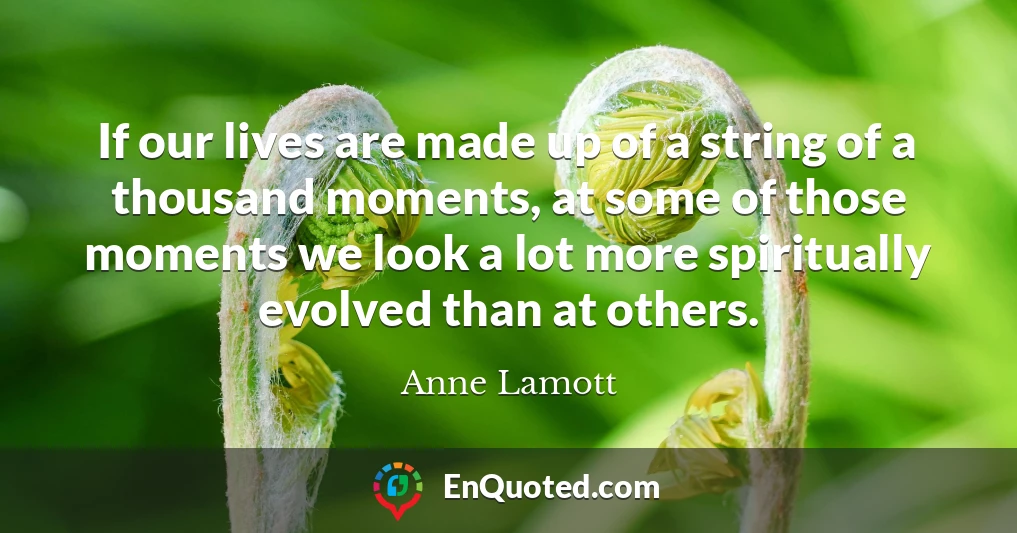 If our lives are made up of a string of a thousand moments, at some of those moments we look a lot more spiritually evolved than at others.