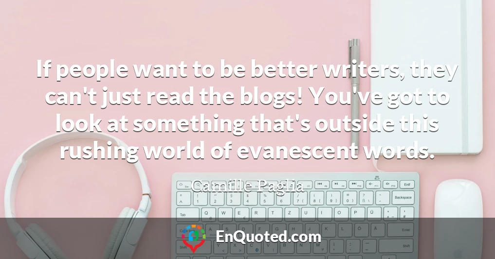 If people want to be better writers, they can't just read the blogs! You've got to look at something that's outside this rushing world of evanescent words.