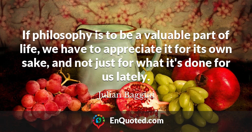 If philosophy is to be a valuable part of life, we have to appreciate it for its own sake, and not just for what it's done for us lately.