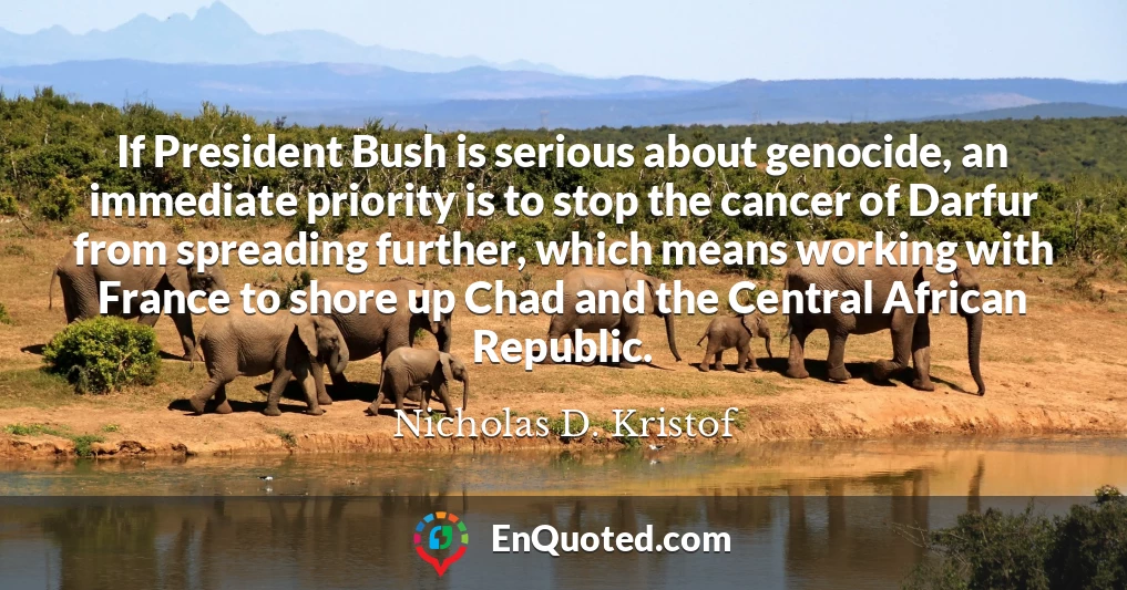 If President Bush is serious about genocide, an immediate priority is to stop the cancer of Darfur from spreading further, which means working with France to shore up Chad and the Central African Republic.