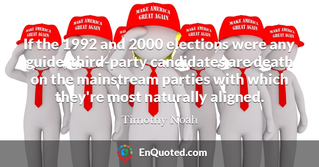 If the 1992 and 2000 elections were any guide, third-party candidates are death on the mainstream parties with which they're most naturally aligned.