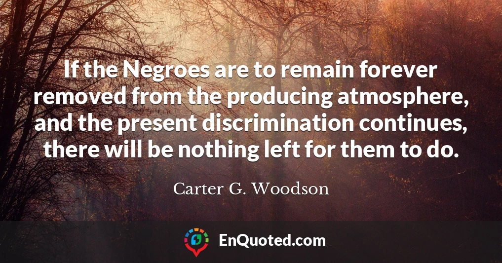 If the Negroes are to remain forever removed from the producing atmosphere, and the present discrimination continues, there will be nothing left for them to do.