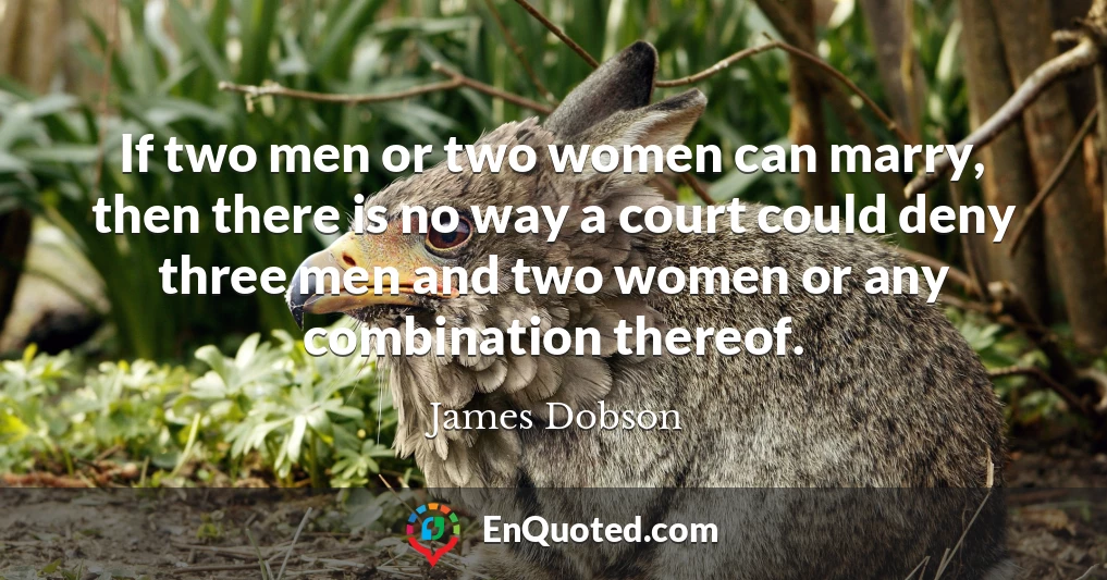 If two men or two women can marry, then there is no way a court could deny three men and two women or any combination thereof.
