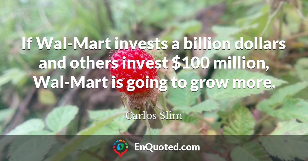 If Wal-Mart invests a billion dollars and others invest $100 million, Wal-Mart is going to grow more.