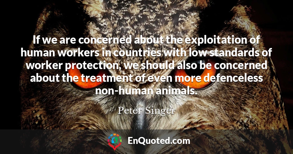 If we are concerned about the exploitation of human workers in countries with low standards of worker protection, we should also be concerned about the treatment of even more defenceless non-human animals.