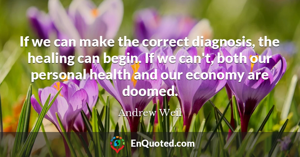 If we can make the correct diagnosis, the healing can begin. If we can't, both our personal health and our economy are doomed.